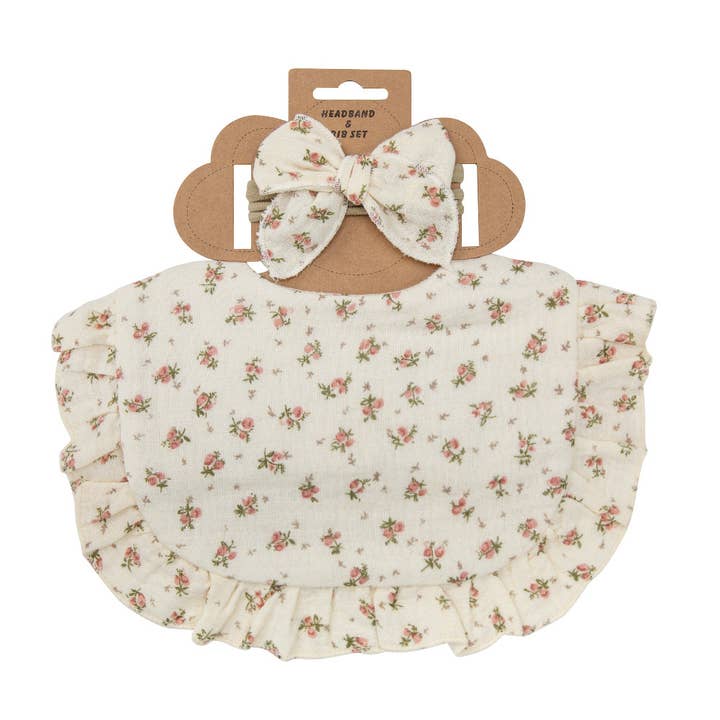 Little Trendy - Wholesale Bib - Baby - Baby Floral cotton ruffle lace Bib and Bows headband Sets7
