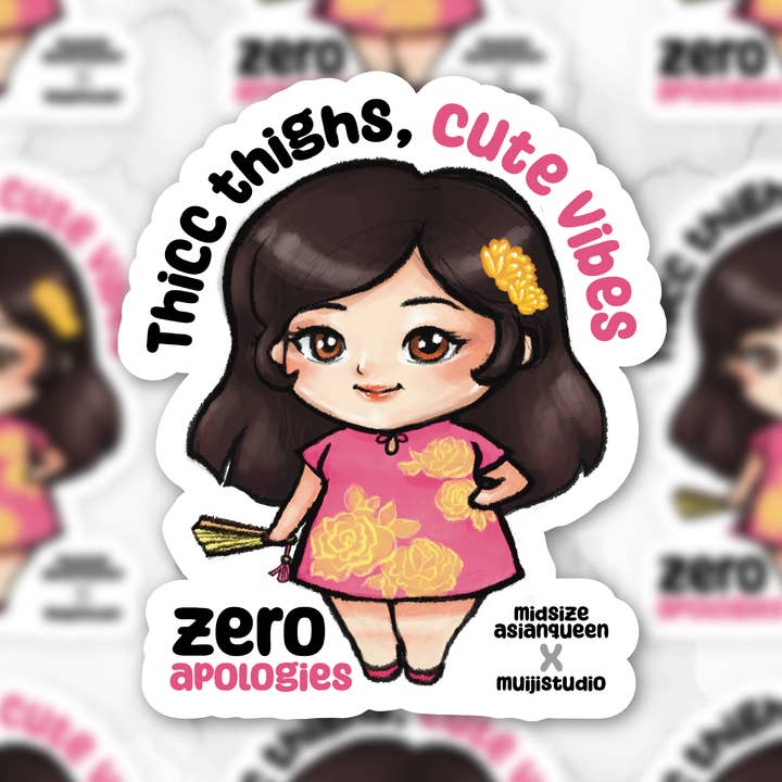 Thicc Thighs Cute Vibes Vinyl Sticker, Body Positive decal for wholesale by Muijistudio