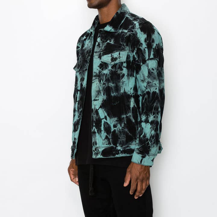 Teal DK185 TIE DYE DENIM JACKET for wholesale on Faire