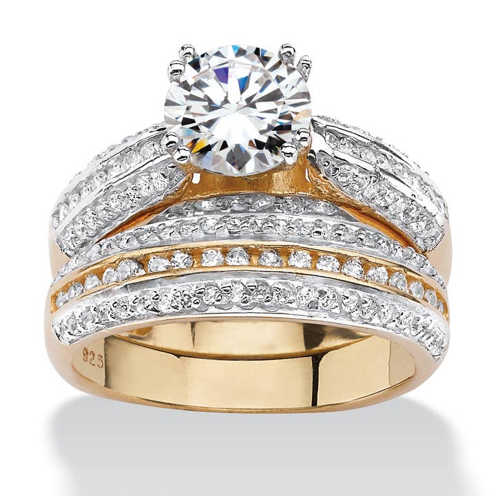 2.55 TCW Cubic Zirconia Bridal Set in Gold-plated Silver for wholesale by PalmBeach Jewelry