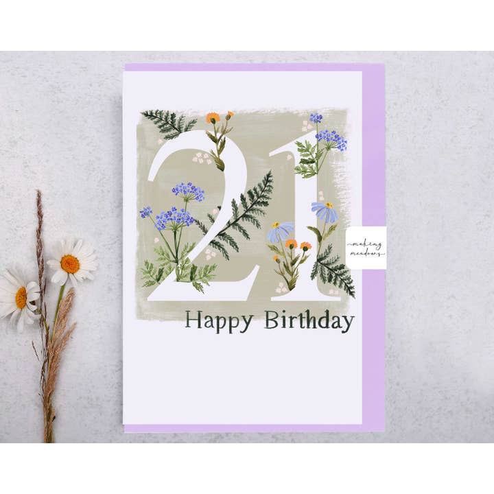 Carte d'anniversaire Milestone | Happy 21st Birthday Flowers pour la vente par Making Meadows Ltd