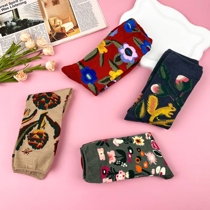 mildstyles - Wholesale Socks - Women's - Vintage Floral Mid-Calf Fashion Socks5