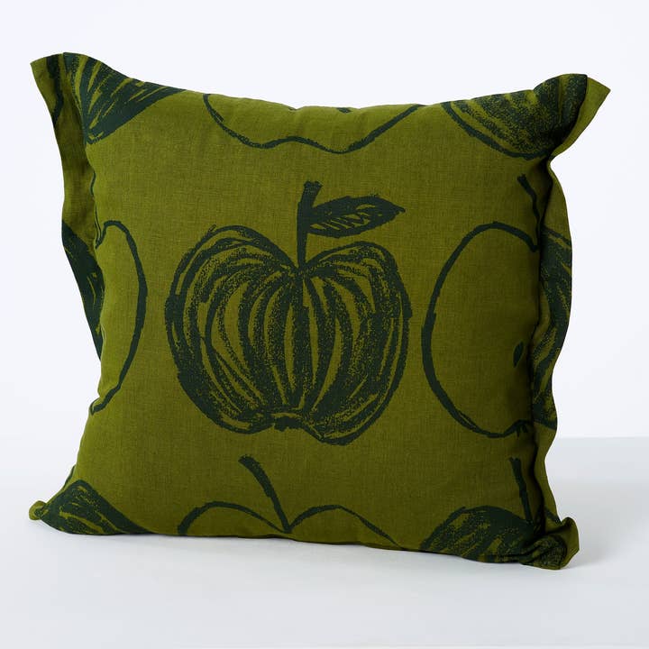 A is for Apple Cushion | Hunter Green for wholesale by Stoff Studios