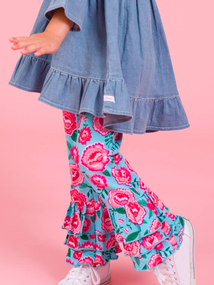 Blue Baby Girls Bright Blossoms Ruffle Flare Pants for wholesale on Faire