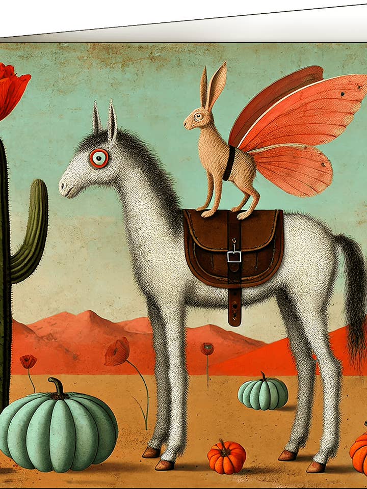 Greeting Card, Surreal Horse with Winged Rabbit for wholesale by Thistle and Tale Press
