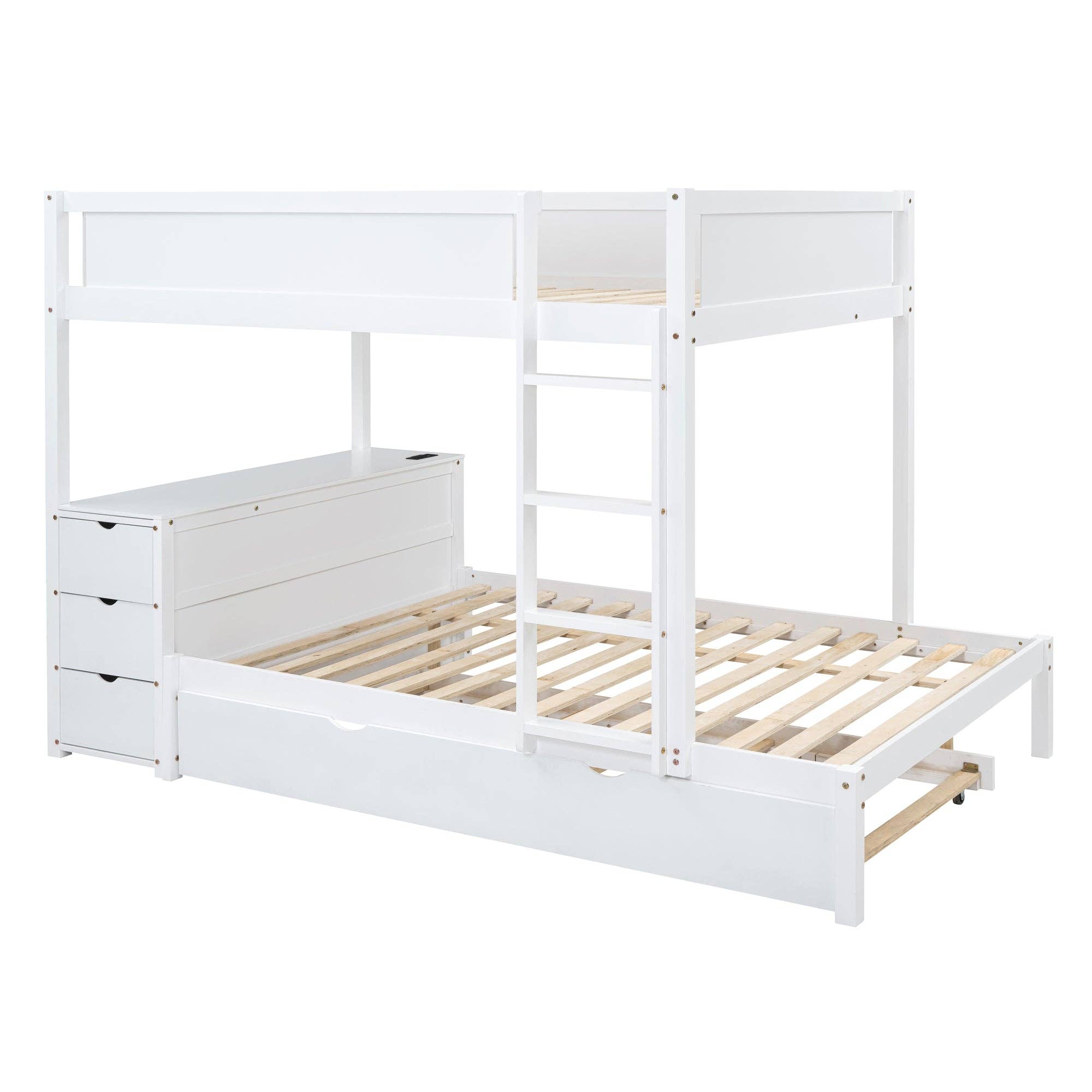 39F Inc. - Wholesale Bed - Full-Over-Full Bunk Bed with Trundle, Storage & Desk – White10