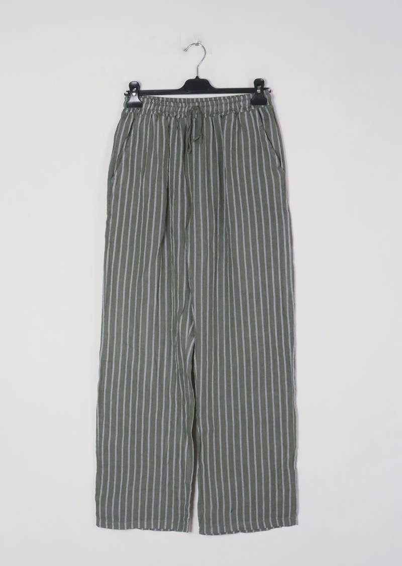 LÉA & LUC - Wholesale Broek - Dames - Gestreepte broek van 100% linnen REF.30132/210