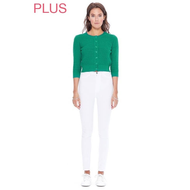 Mak - Vendita all'ingrosso Cardigan - Donna - Maglione cardigan plus size lavorato a maglia girocollo con maniche a 3/4 MK3514PL29