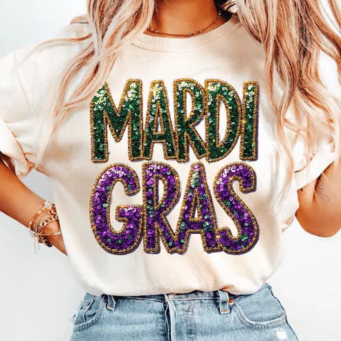 Vestuário Gráfico com Brilho Falso de Mardi Gras por atacado de Kindred Flame Outfitters