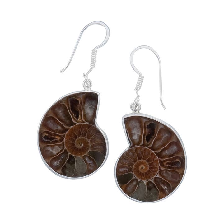 Sterling Silver Ammonite Drop Earrings for wholesale by Charles Albert Inc