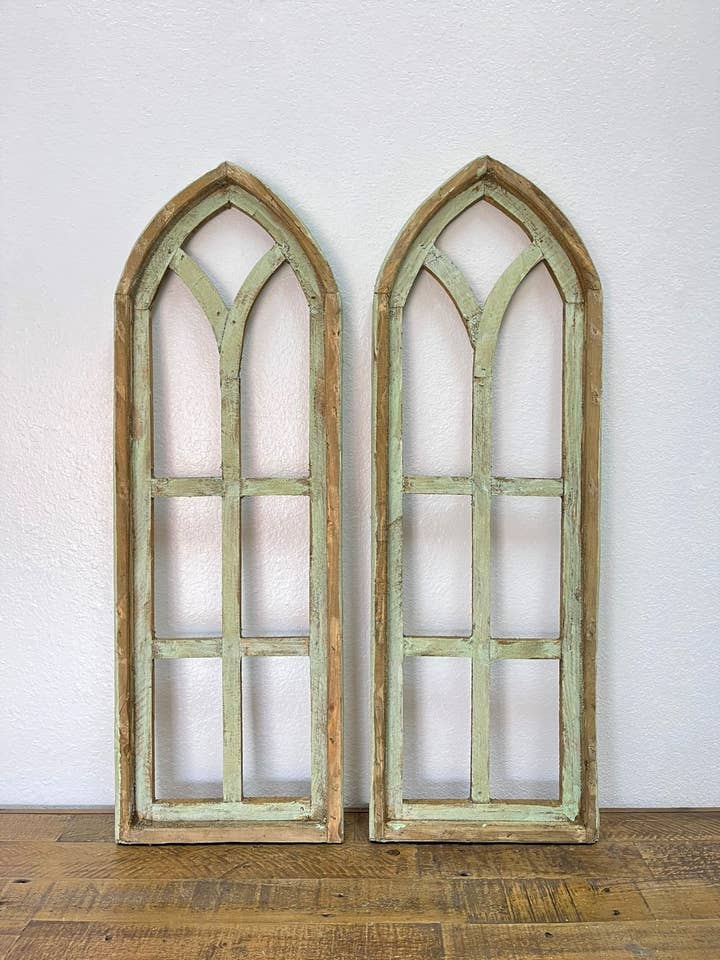 36" Cathedral Wood Arches, 2 PC Set, Light Green - 3.2 (OOS) for wholesale by Rustic Farm