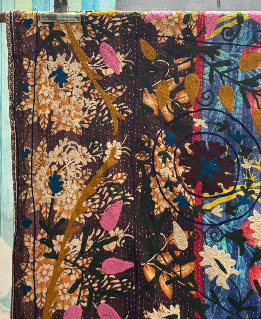 GYPSY STUDIO - Wholesale Quilt - Cotton Kantha Handcrafted Quilt Floral Embroidery Quilts 6