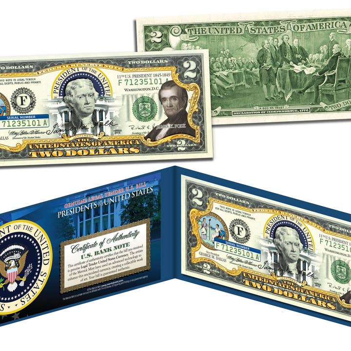 Presidents 11-20 Polk Garfield Lincoln + * Serie Presidenziale * Banconote da due dollari autentiche offerte legali negli Stati Uniti - Spedizione veloce e gratuita negli Stati Uniti per la vendita all'ingrosso da parte di The Merrick Mint