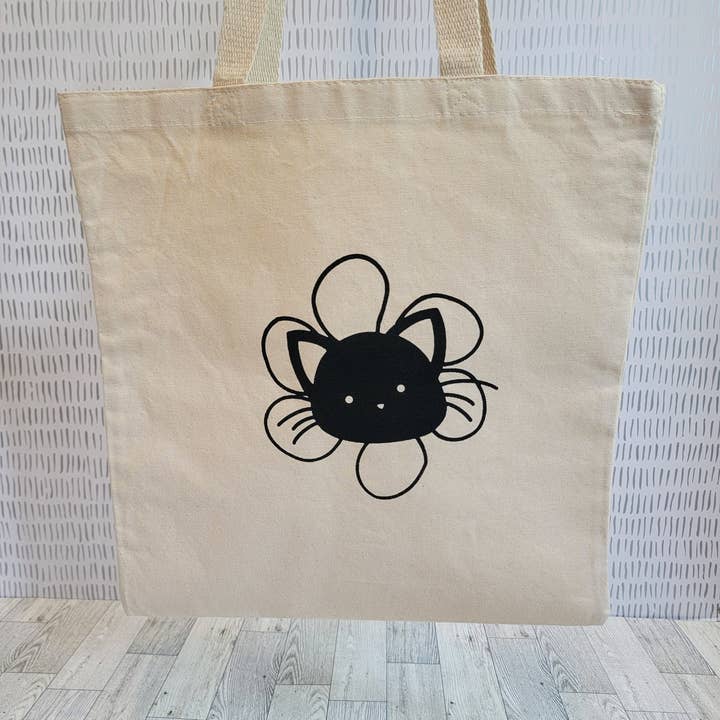 Sac fourre-tout en toile Flower Cat pour la vente par Brumbams Creations