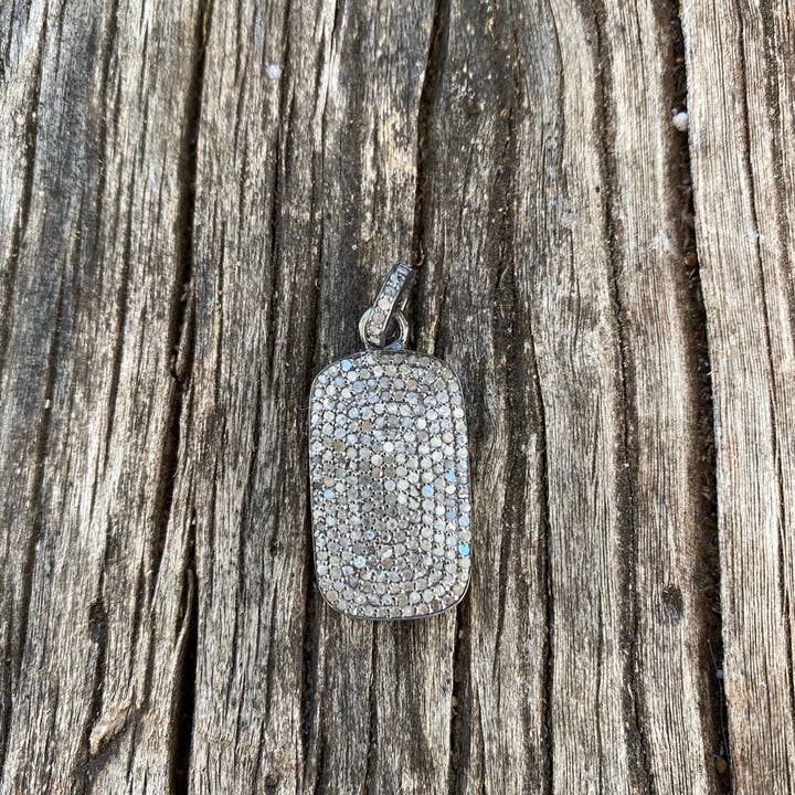 Pave Diamond Rectangle Dog Tag Pendant for wholesale by ILISSA MICHELE JEWELRY