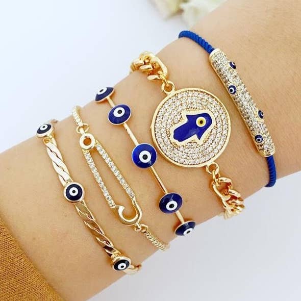 Evileyefavor - Vendita all'ingrosso Braccialetto con ciondolo/pendente - Braccialetto blu malocchio, gioielli malocchio, bracciale polsino, mano di zircone Hamsa0