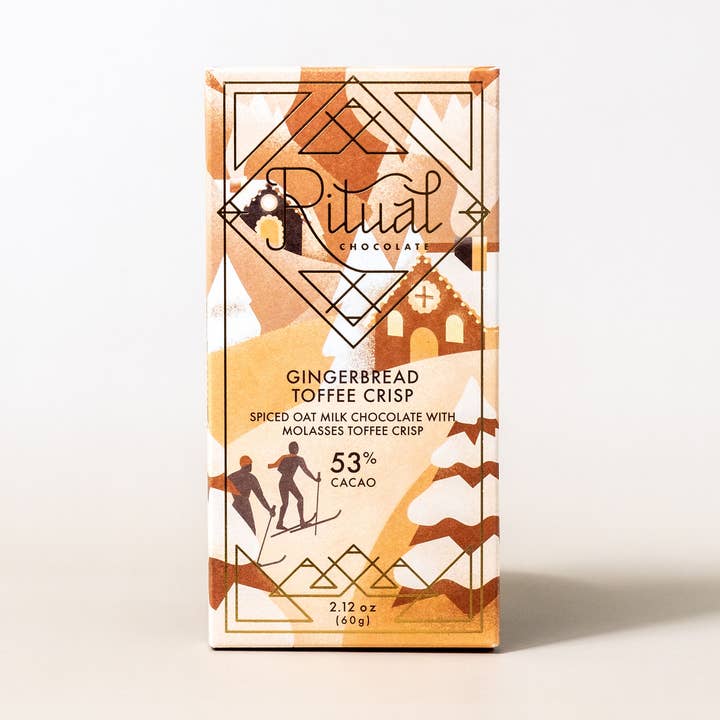 Gingerbread Toffee Crisp with Oat Milk Chocolate 53% for wholesale by Ritual Chocolate