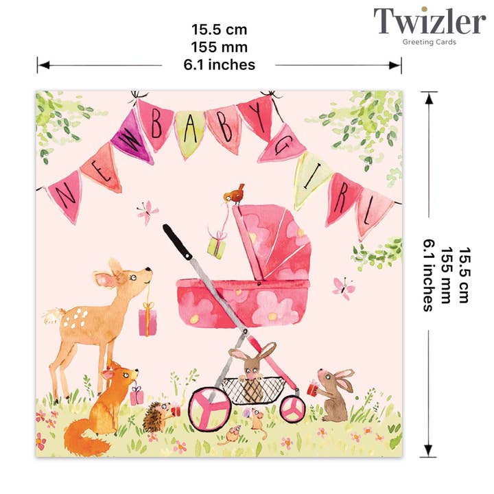 Twizler Ltd – postal de bebé por atacado – Novo cartão de bebê menina Woodland2
