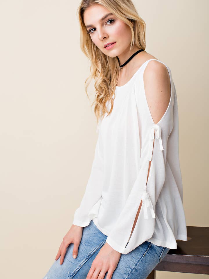 Tie Detailed Sleeve Knit Top for wholesale by Ambi Design