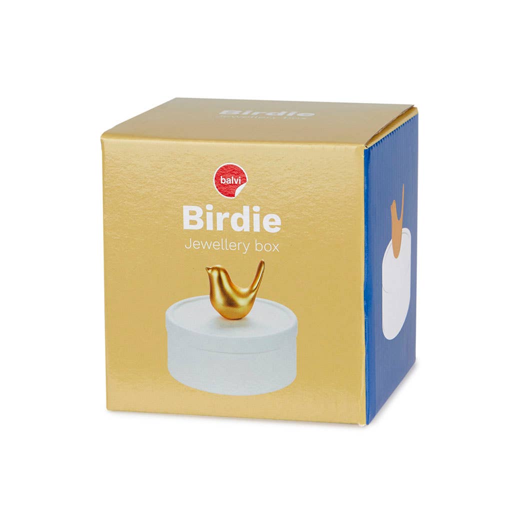 Balvi – Organizador/caixa de joias por atacado – Caixa de joias Birdie em porcelana branca fosca com pássaro dourado3