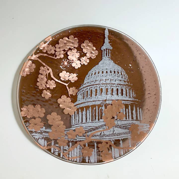 Washington DC Cherry Blossom Fused Glass Serving Bowl for wholesale by Greetings From - Travel Inspired Goods by Kiku Handmade