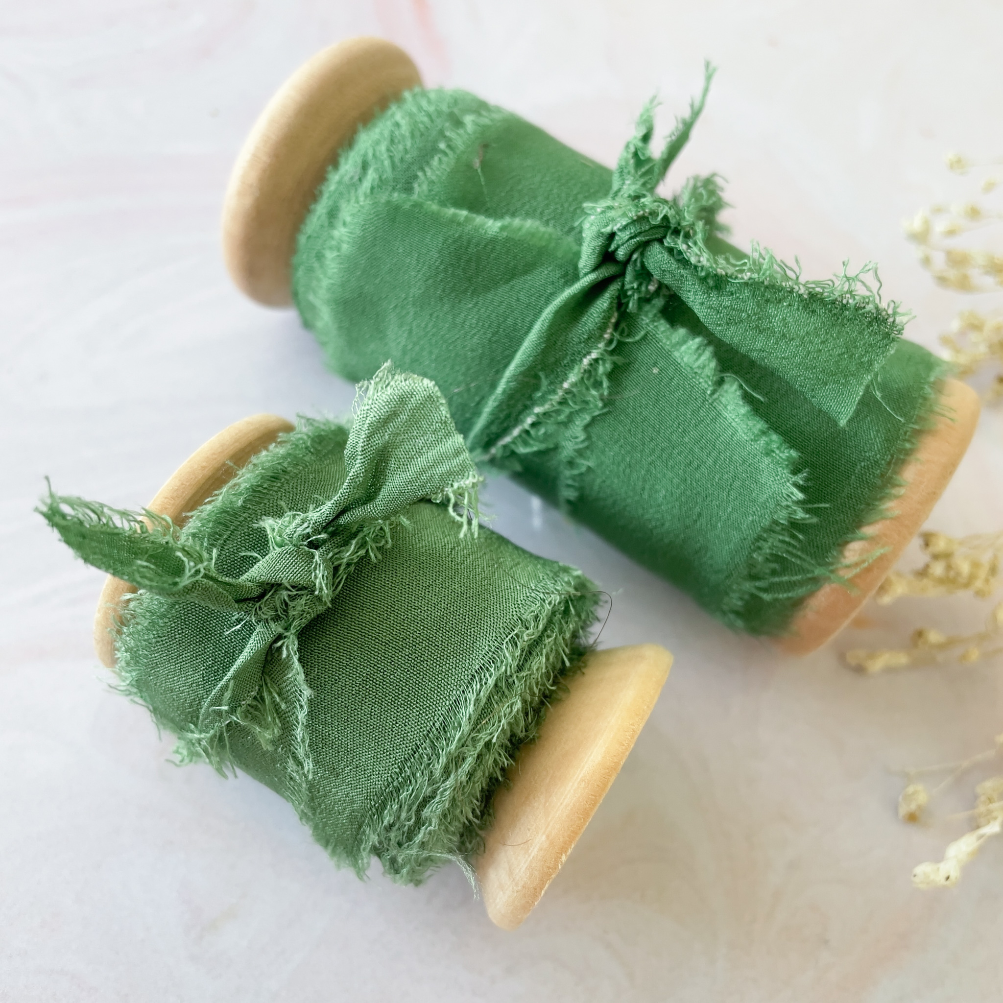 The Natural Paper Company – wholesale Ribbon – Gift wrapping – Emerald Green Silk Ribbon | Raw Edge Silk on a Wooden Reel4