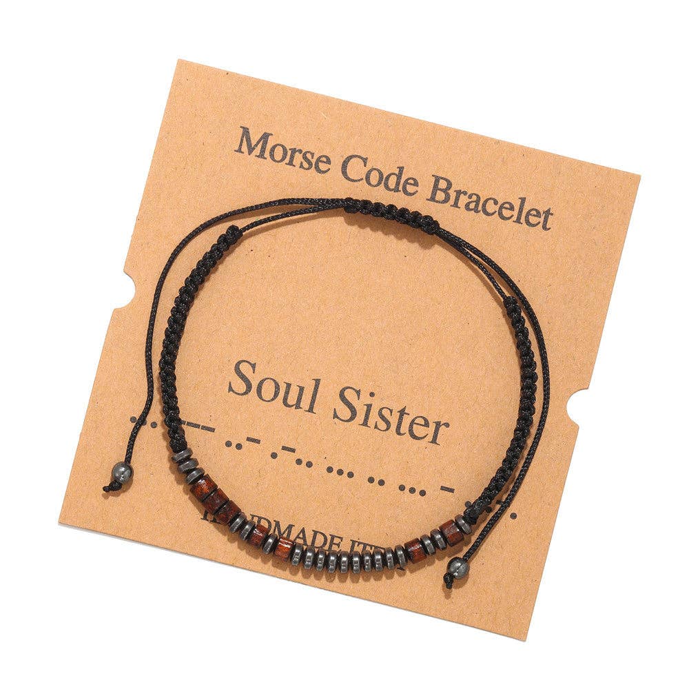 Mio Queena - Wholesale Woven/Braided Bracelet - Multi-style Hand-woven Wood Bead Morse Code Bracelet19
