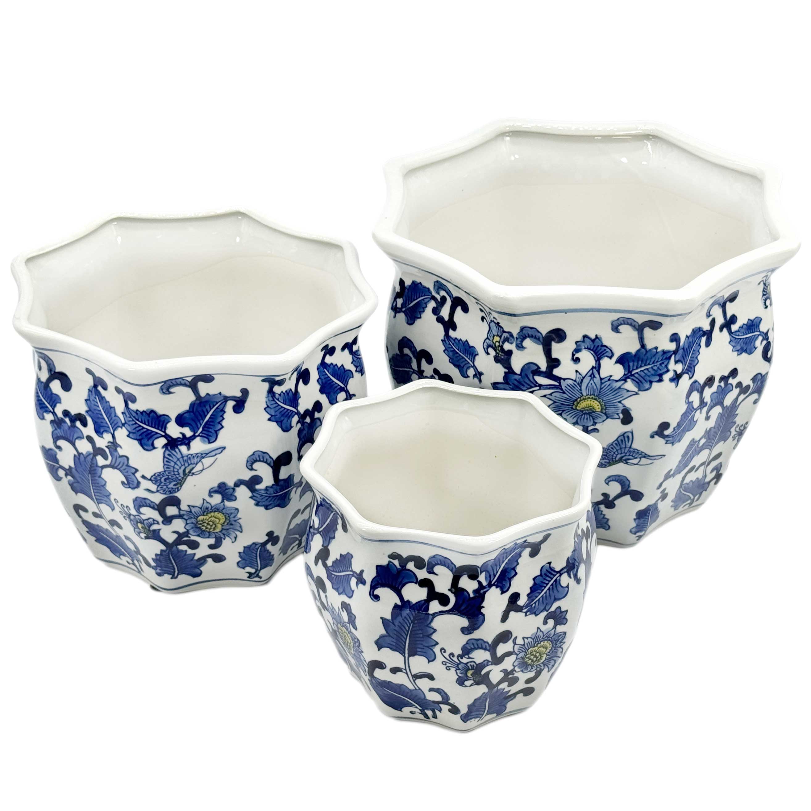Galt International Company - Vendita all'ingrosso Vasi per piante - Set di 3 vasi per fioriere in ceramica Chinoiserie, 7,5"/10"/13"10