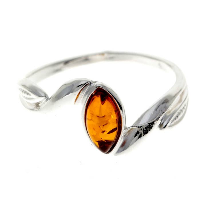 Bague moderne en argent sterling 925 et ambre de la Baltique - 7570 pour la vente par SilverAmber Jewellery