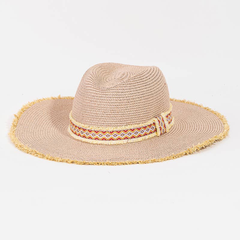 Collections by Fame Accessories - Vente Chapeau de paille – femme - Chapeau à franges en paille à rayures tribales Boho6