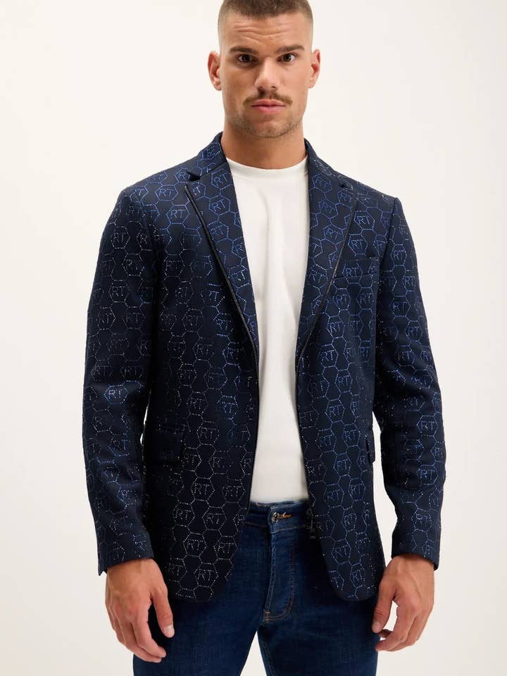 Blazer con Monogramma di Cristallo Decorato - Blu Navy per la vendita all'ingrosso da parte di Ron Tomson