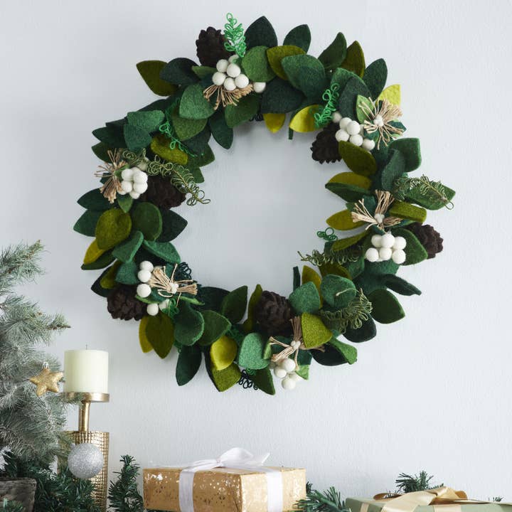 Arcadia Home - Wholesale Wreath - Hand Felted Wool Christmas Wreath - 20"- Indoor Xmas Decor