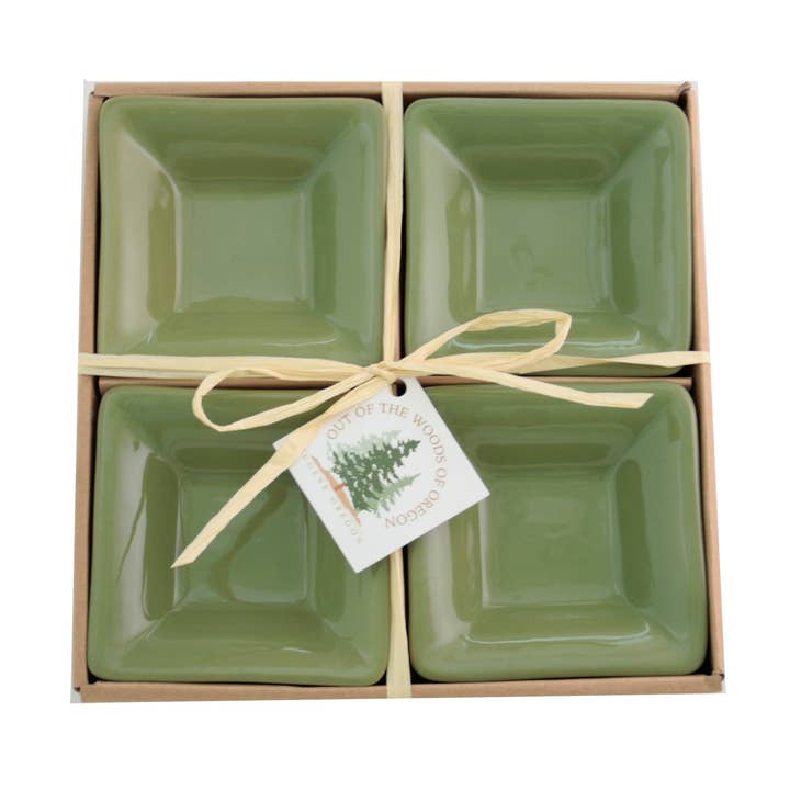 Set of 4 Small Square Bowls - Olive Green (3.75") for wholesale by Out of the Woods of Oregon