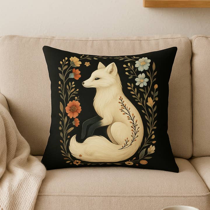 Upside Down Owl Farm - Wholesale Throw/Decorative Pillow - Enchanted Arctic Fox Pillow, Woodland Animal Throw Pillow