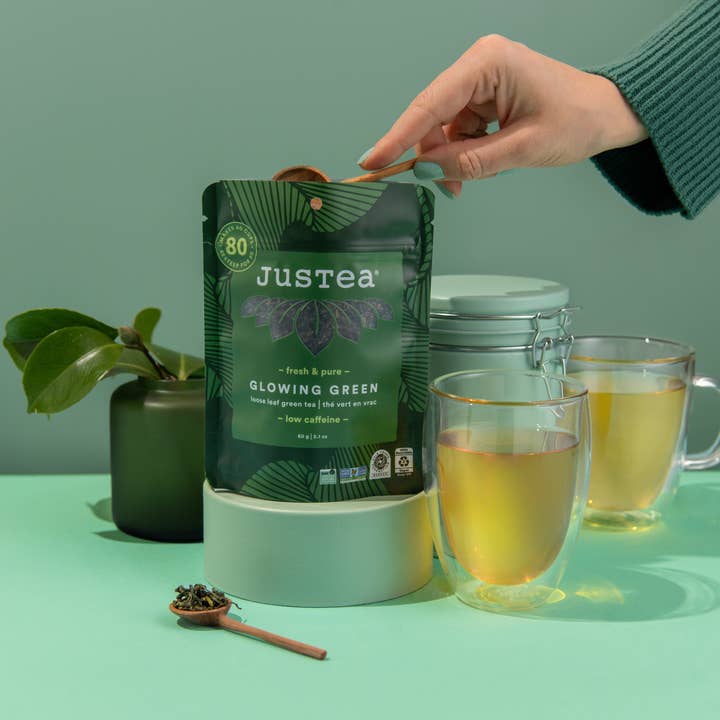 JusTea (No Import Fees to USA) - Vente Thé en vrac - Pochette verticale vert brillant - Thé vert biologique issu du commerce équitable4