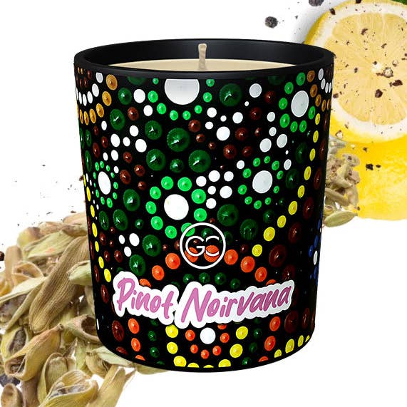 Pinot Noirvana - Lemon and Black Pepper Scented Soy Paraffin Candle 40hr Burn for wholesale by Glow Collection