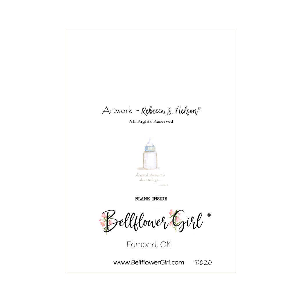 Bellflower Girl - Wholesale Baby Card - A Grand Adventure... Watercolor Bottle - New Baby Boy Card1