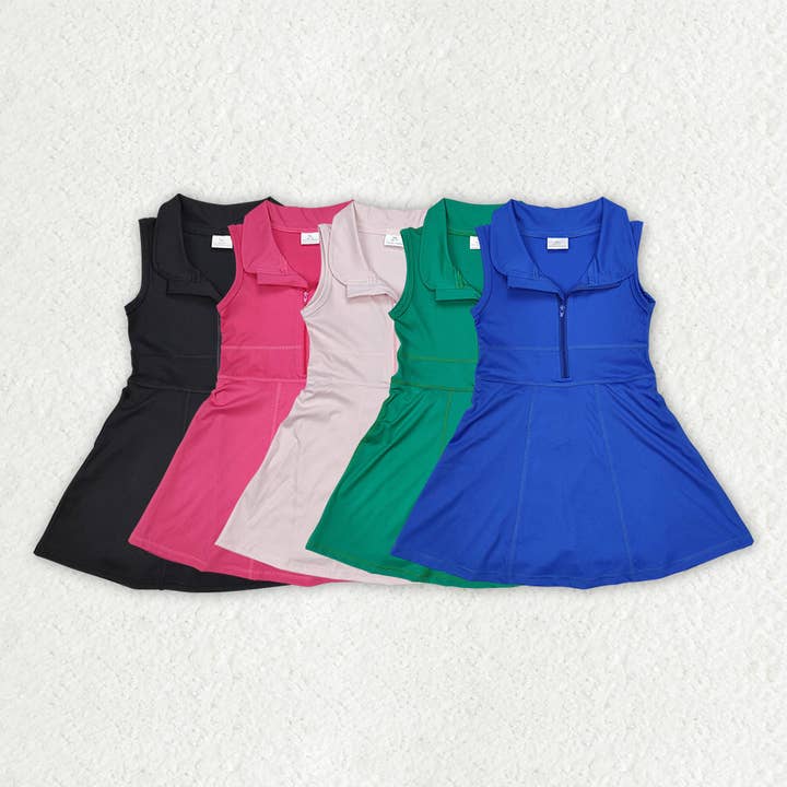 Aier Wholesale - Wholesale Athletic Dress - Kids - Sibling 5 Colors Baby Girls Athletic Zip Active Wear Knee Length Dresses
