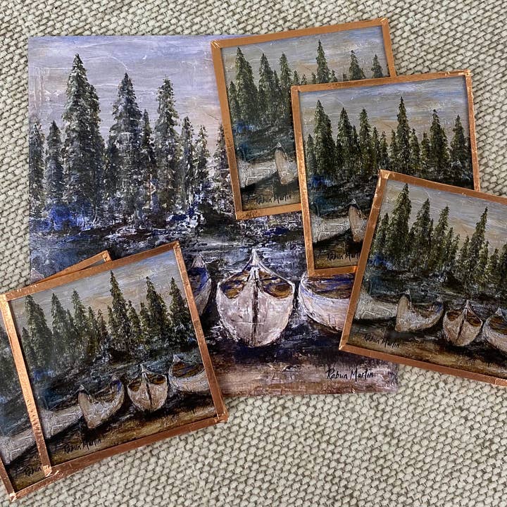 Magnet | « Quatre canoës » | Illustration de canoë pour la vente par Lulu and Tully