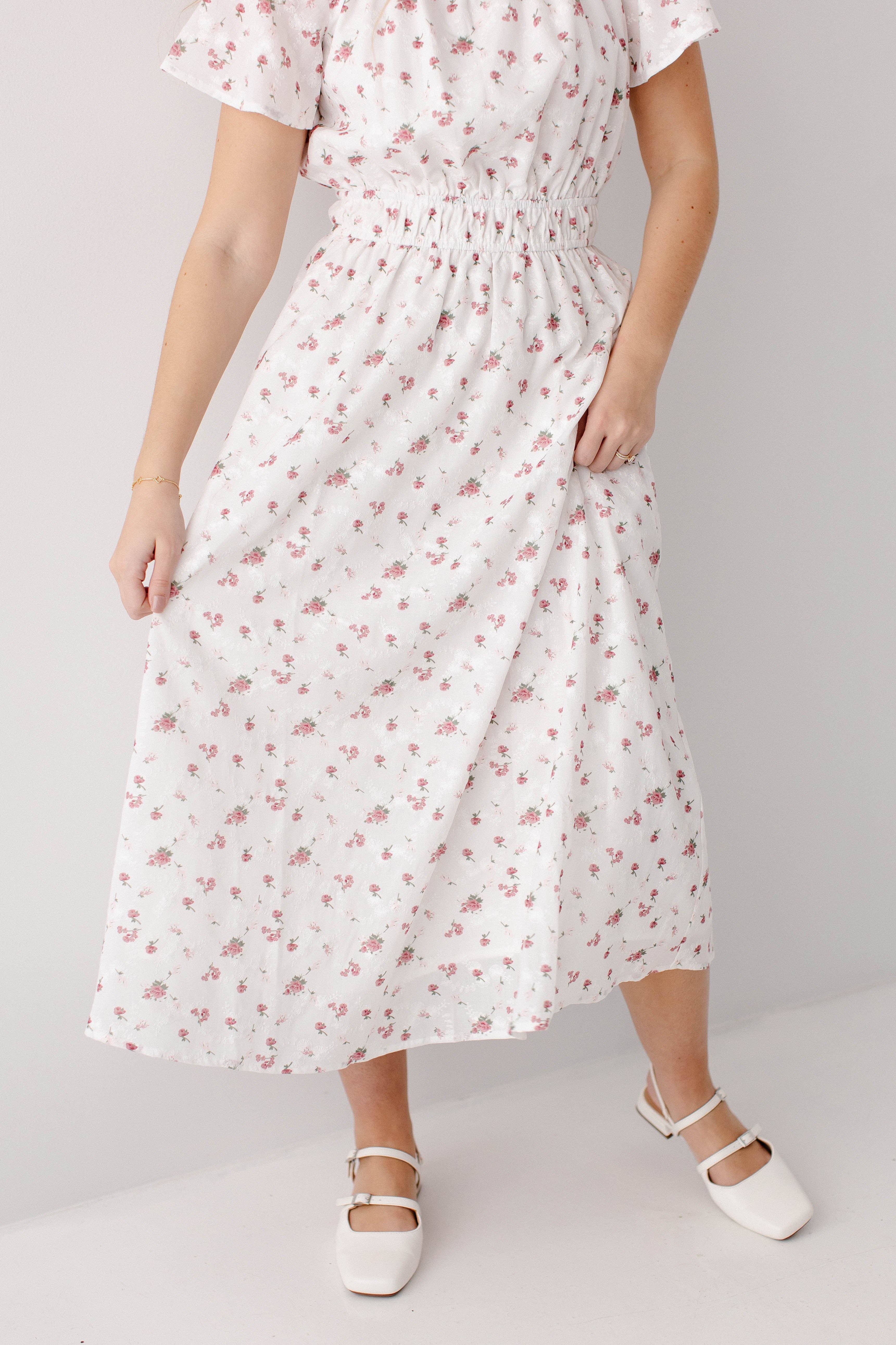 White 'Cynthia' Embroidered Floral Print Dress for wholesale on Faire5