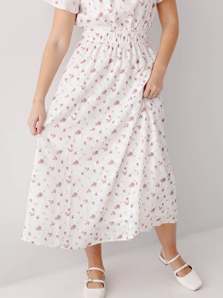 White 'Cynthia' Embroidered Floral Print Dress for wholesale on Faire5