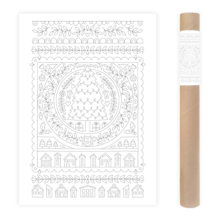 Holiday Coloring Poster with Christmas Tree and Ornaments for wholesale by Anna Grunduls Design