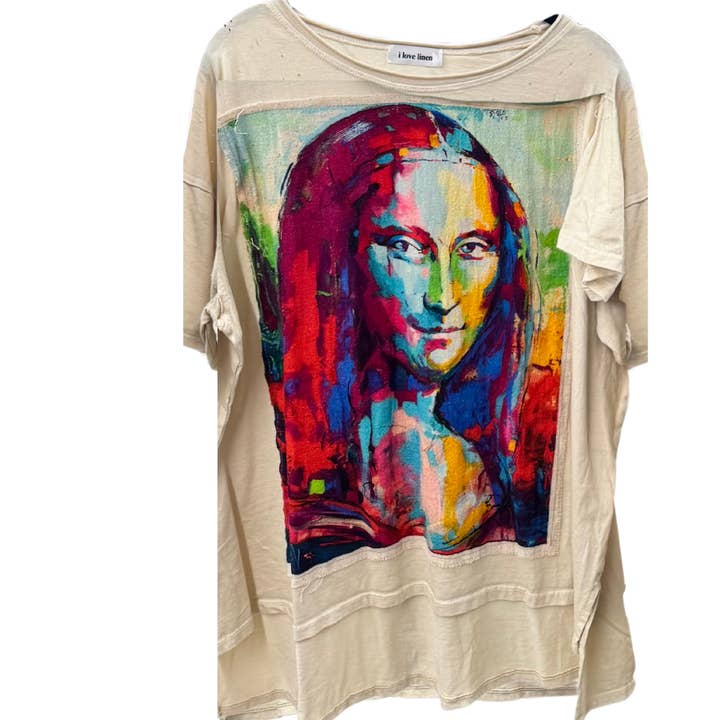 LeParisPetit by I Love Linen - Wholesale T-Shirt - Women's - Tee w/ Abstract Mona Lisa Patchwork Oversized