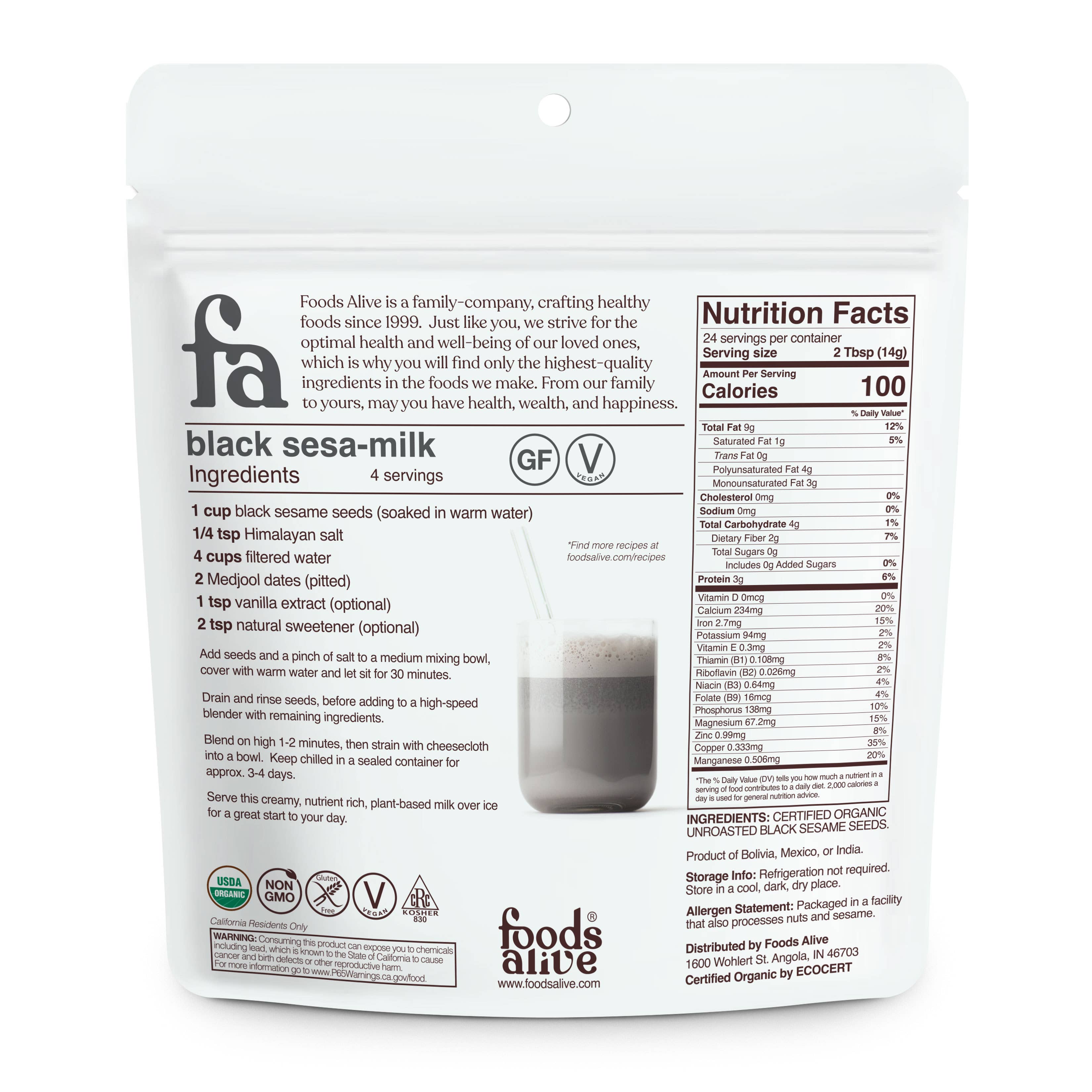 Foods Alive - Wholesale Seeds/Kernels - Black Sesame Seeds - Organic1