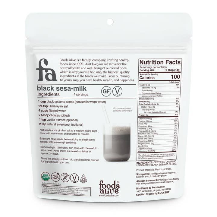 Foods Alive - Wholesale Seeds/Kernels - Black Sesame Seeds - Organic1