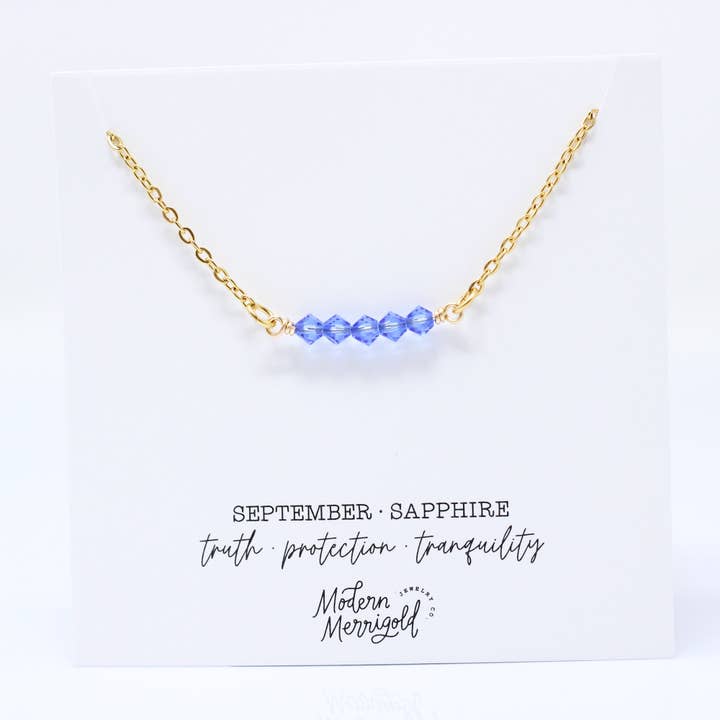 September Birthstone Bar Necklace for wholesale by Modern Merrigold Jewelry Co