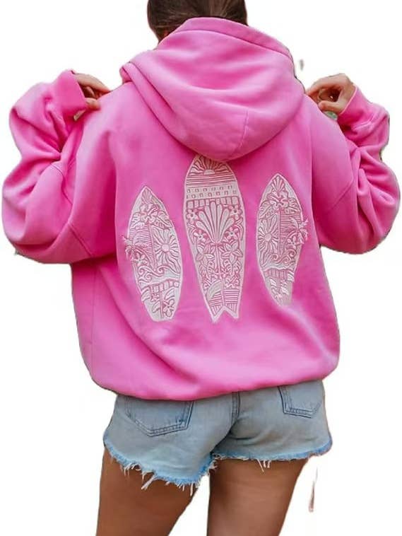 Rosa Clothing - Wholesale Hoodie - Women's - Floral surfboard Embroidered fleece oversized Hoodie7