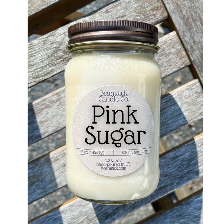 PINK SUGAR Sojaljus i Mason Jar Unik gåva för wholesale av Beanwick Candle Co.