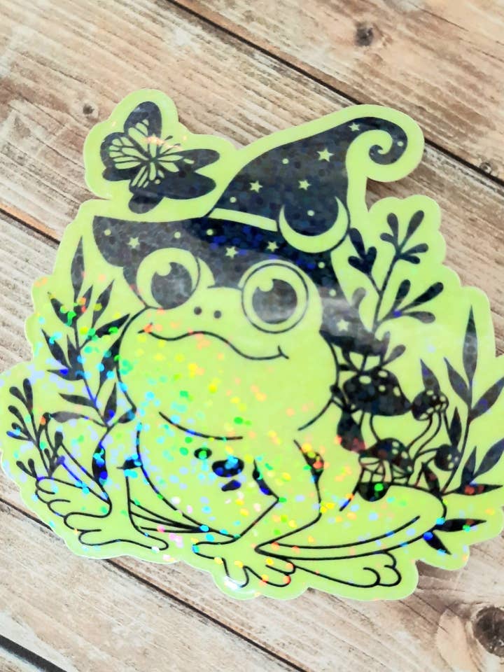 Pegatina de rana que brilla en la oscuridad, adorable pegatina de bruja rana para venta al por mayor de Unsupervised Art