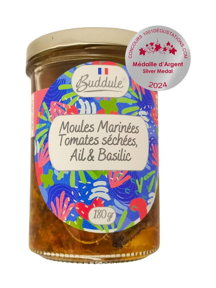 Marinated mussels, sun-dried tomatoes, garlic and basil for wholesale by BUDDULE